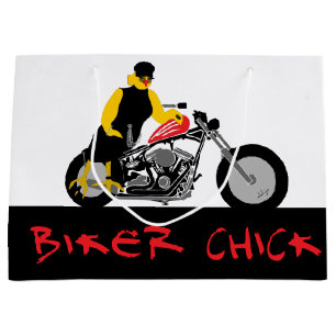 Bolsa De Regalo Grande BIKER CHICK sentado en su motocicleta