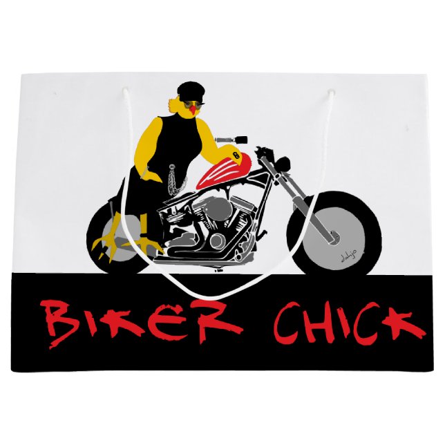 Bolsa De Regalo Grande BIKER CHICK sentado en su motocicleta (Anverso)