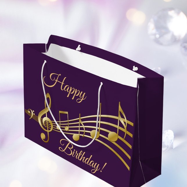 Bolsa De Regalo Grande Birthday purple gold music notes (Subido por el creador)
