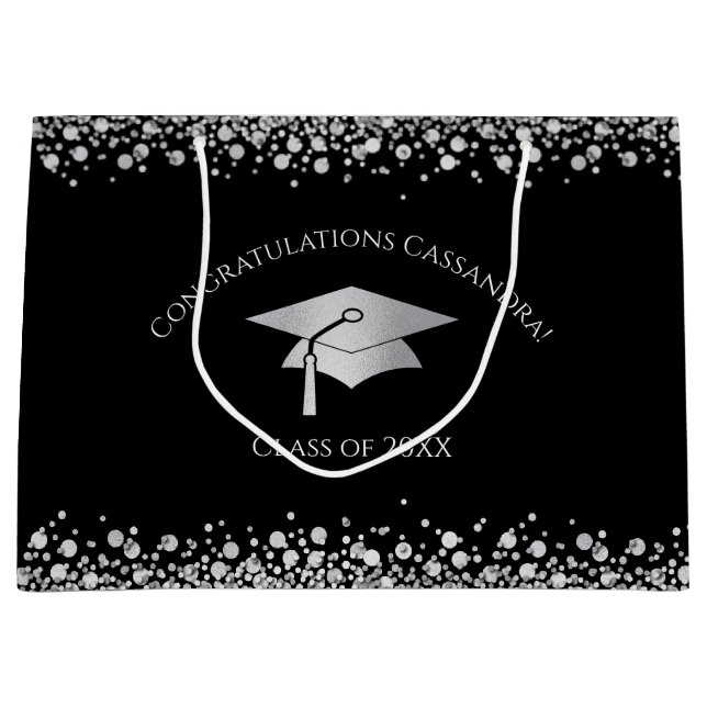 Bolsa De Regalo Grande Black and Silver Graduation (Anverso)