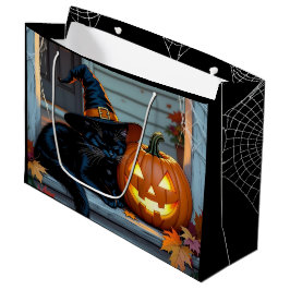 Bolsa De Regalo Grande Black Cat Halloween Pumpkin Carving Party