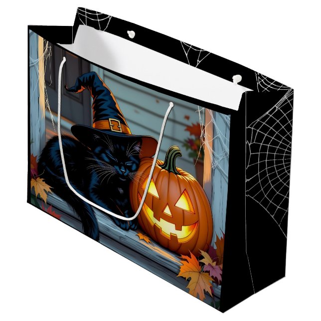 Bolsa De Regalo Grande Black Cat Halloween Pumpkin Carving Party (Angulo Anverso)