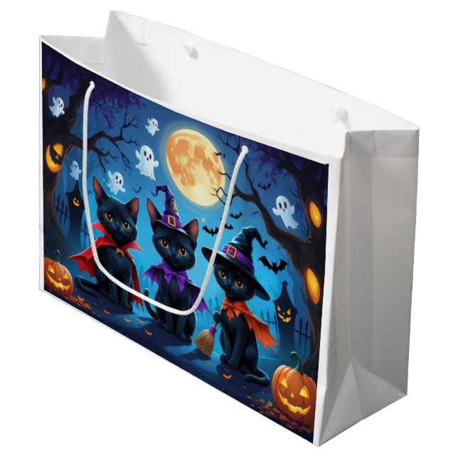 Bolsa De Regalo Grande Black Cats Pumpkin Halloween Funny (Angulo Anverso)