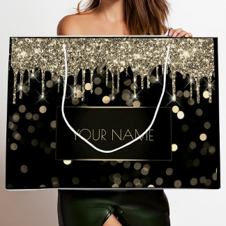 Bolsa De Regalo Grande Black Gold Minimal Name Luxury Branding Drips