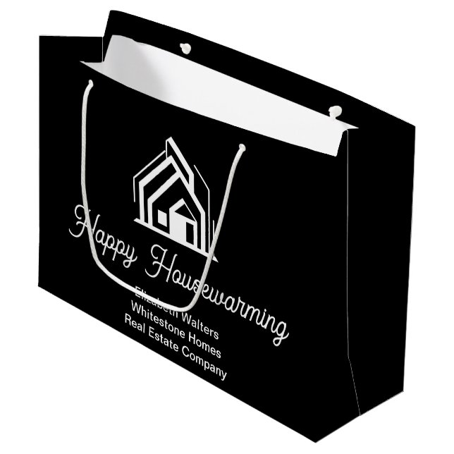 Bolsa De Regalo Grande Black Real Estate Company Custom Housewarming (Angulo Anverso)