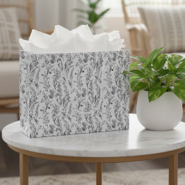 Bolsa De Regalo Grande Black White Toile Floral Elegant