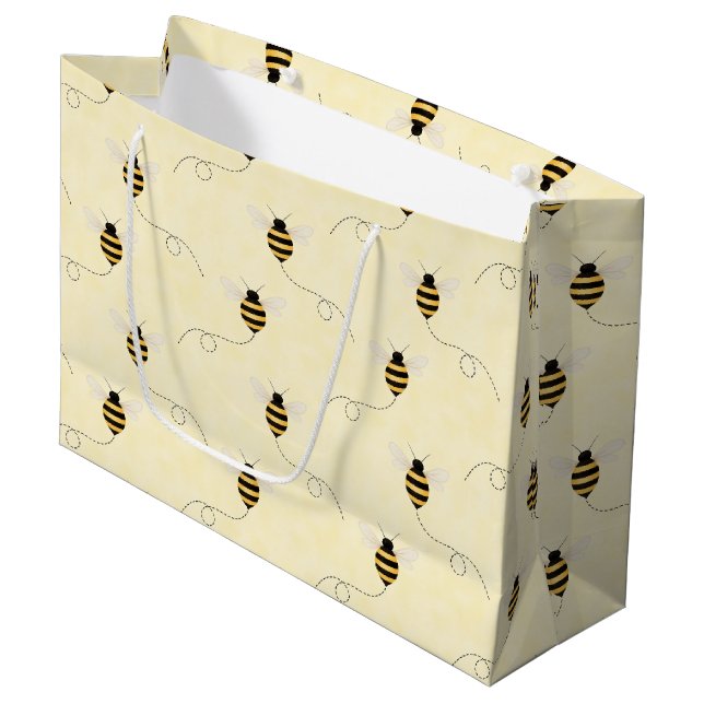 Bolsa De Regalo Grande Black Yellow Gold Bees Baby Shower (Angulo Anverso)