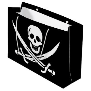 Bolsa De Regalo Grande Blanco, Bandera Pirata Calico Jack, Calavera y Cri
