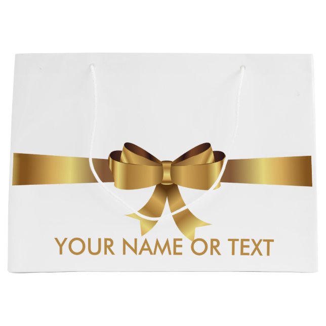 Bolsa De Regalo Grande BLANCO ELEGANTE DE BOW DE Oro Personalizado (Anverso)
