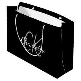 Bolsa De Regalo Grande Blanco negro monograma nombre moderno elegante 