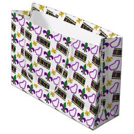 BOLSA DE REGALO GRANDE BLANCO PURPLE VERDE ORO MARDI GRAS BEADS