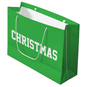Bolsa De Regalo Grande Blanco Texto CHRISTMAS en negrita Sobre Verde Bril