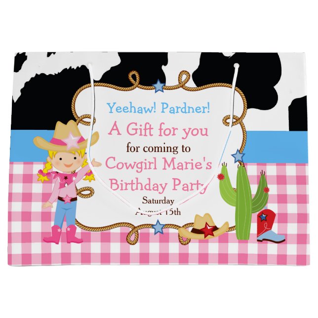 Bolsa De Regalo Grande Blonde Cowgirl Western Gracias (Anverso)