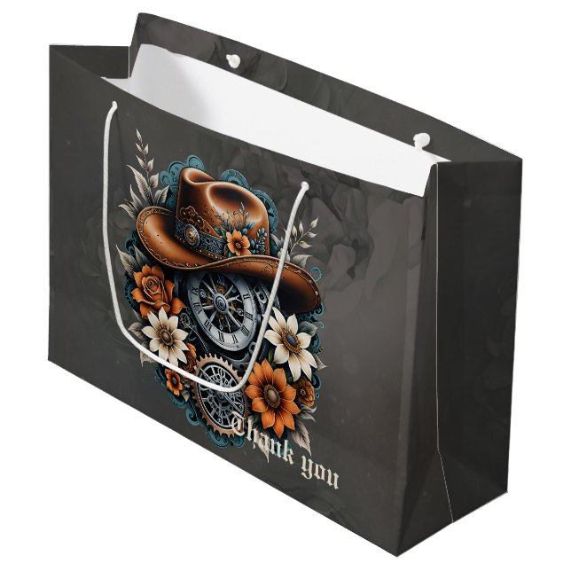 Bolsa De Regalo Grande Blooming Gears: Estilo de vaquero Steampunk. (Angulo Anverso)