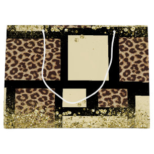 Bolsa De Regalo Grande Bloque de color crema marfil negro y leopardo guep