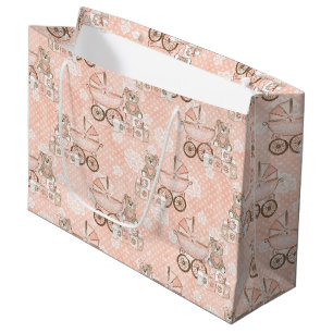 BOLSA DE REGALO GRANDE BLOQUEOS DE OSO PRAM DE NIÑAS DE PINK & TAN