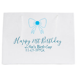 Bolsa De Regalo Grande Blue bow happy 21ᵉʳ cumpleaños date