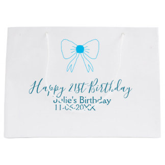 Bolsa De Regalo Grande Blue bow happy 21ᵉʳ cumpleaños date
