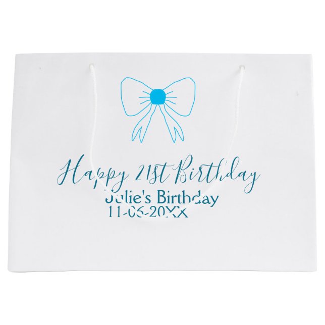 Bolsa De Regalo Grande Blue bow happy 21ᵉʳ cumpleaños date (Anverso)
