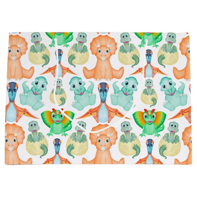 Bolsa De Regalo Grande Blue Boys Jurassic Dino Birthday Dinosaur (Anverso)