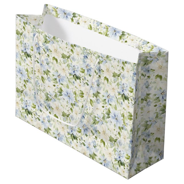 Bolsa De Regalo Grande Blue Cream Floral Wedding (Angulo Anverso)