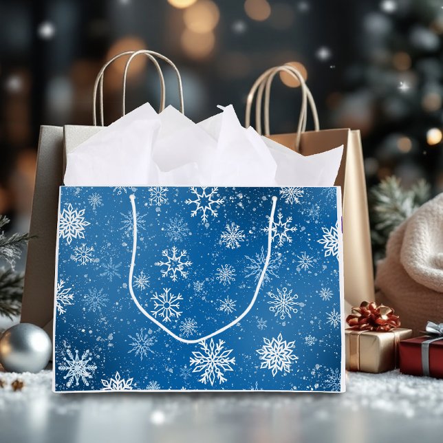 Bolsa De Regalo Grande Blue de zafiro con copos de nieve blancos (Subido por el creador)