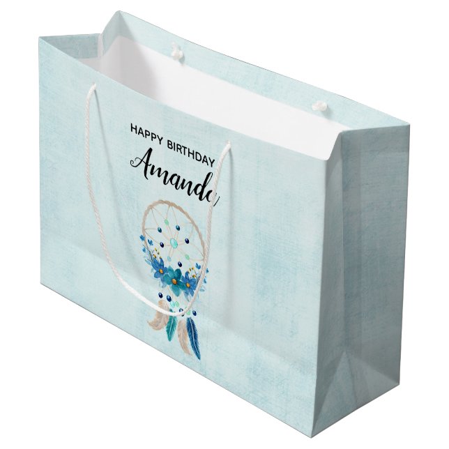 Bolsa De Regalo Grande Blue Dreamcatcher Stylish Boho Design Cumpleaños (Angulo Anverso)