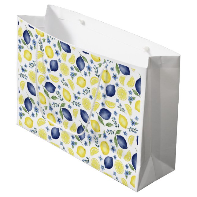 Bolsa De Regalo Grande Blue French Country Lemon Pattern (Angulo Anverso)