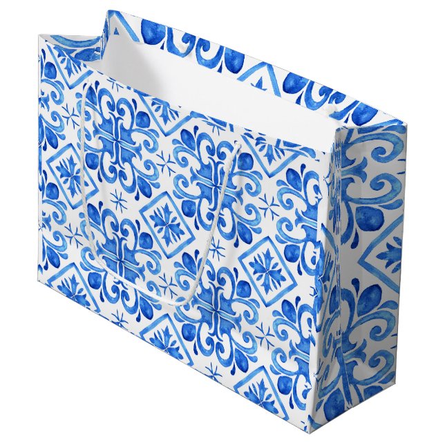 Bolsa De Regalo Grande Blue French Toile Pattern (Angulo Anverso)