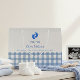 Bolsa De Regalo Grande Blue Gingham Personalized Baby Welcome Gift Bag 