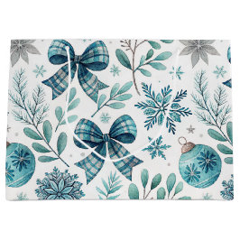 BOLSA DE REGALO GRANDE BLUE & GRAY CHRISTMAS BALLS & BOWS