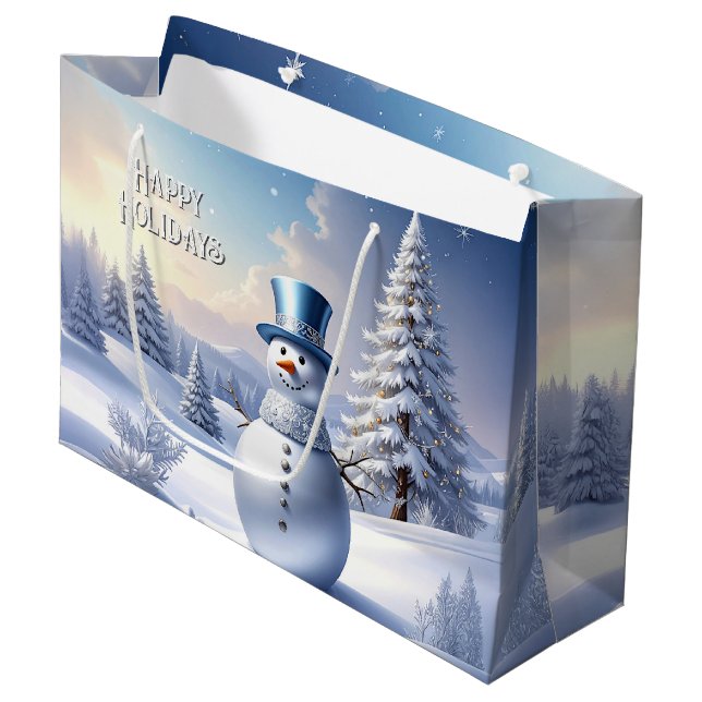 Bolsa De Regalo Grande Blue Hat Snowman Christmas Tree Holiday Gift Bag (Angulo Anverso)