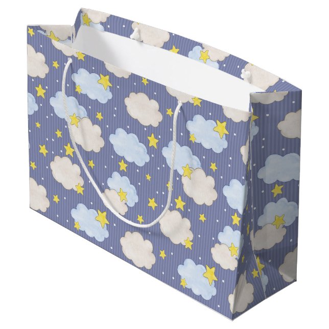 Bolsa De Regalo Grande  Blue Heavenly Stars And Clouds  (Angulo reverso)