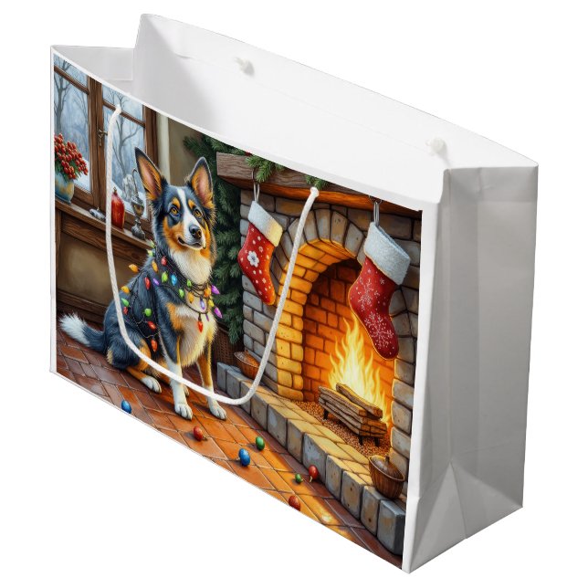 Bolsa De Regalo Grande Blue Heeler Fireplace with Christmas Lights (Angulo Anverso)