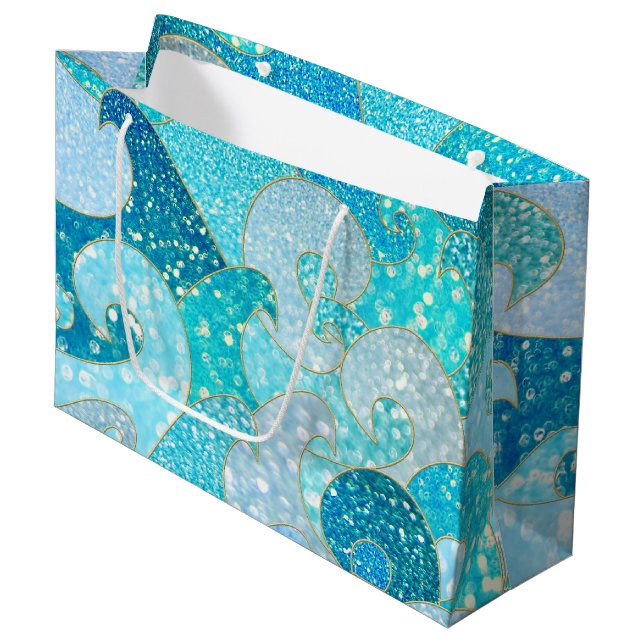 Bolsa De Regalo Grande Blue Mermaid Faux Purpurina Sea - Océano oro Verde (Angulo Anverso)