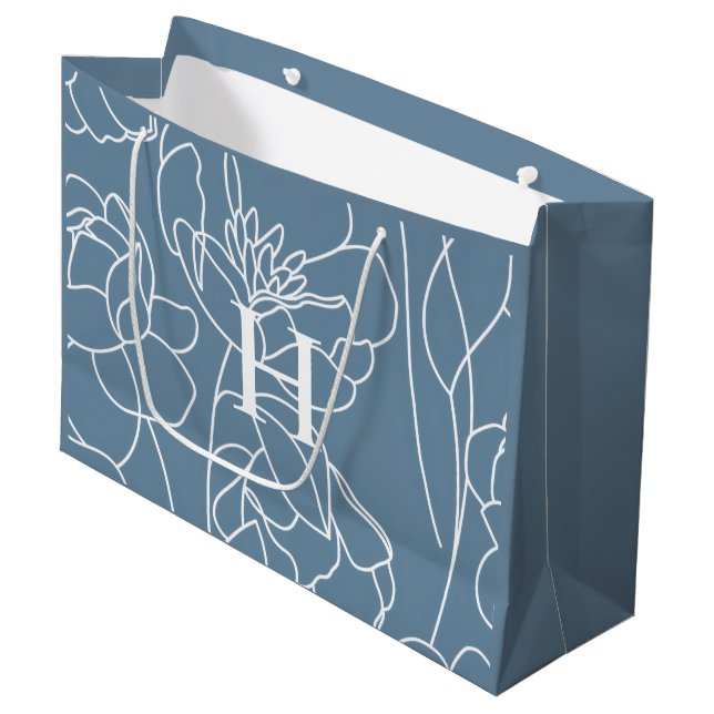 Bolsa De Regalo Grande Blue Modern Wildflower Monogram Name (Angulo Anverso)