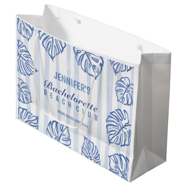 Bolsa De Regalo Grande Blue pinstrip BACHELORETTE Whimsical Beach (Angulo Anverso)