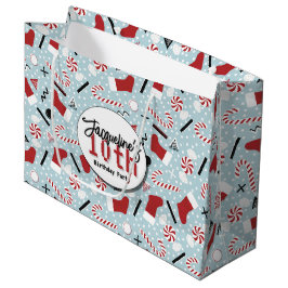 Bolsa De Regalo Grande Blue Retro Christmas Peppermint Birthday