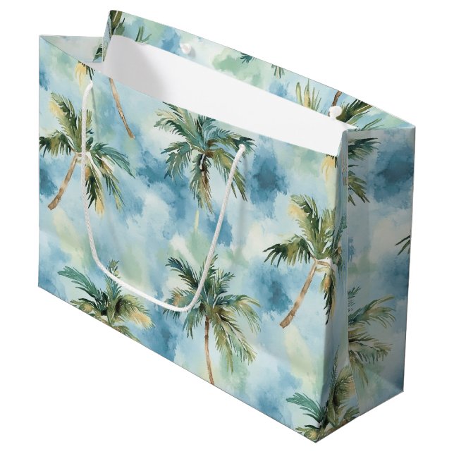 Bolsa De Regalo Grande Blue Skies Tropical Island Palm Trees Birthday (Angulo Anverso)