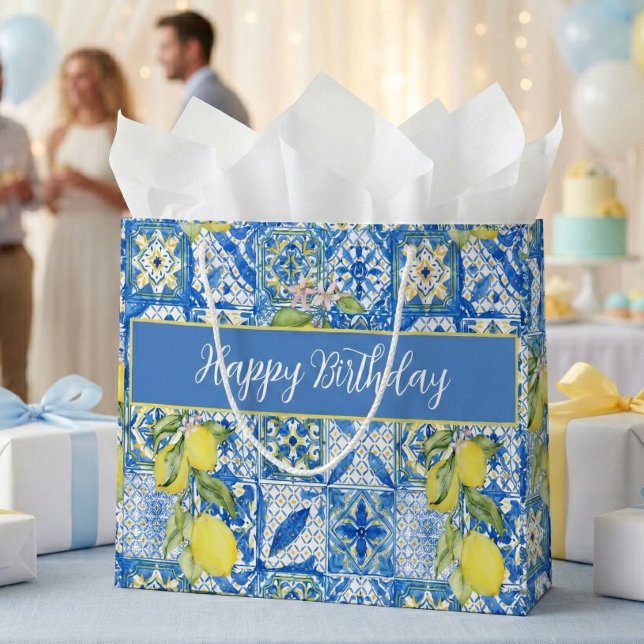 Bolsa De Regalo Grande Blue Tile French Country Lemon Pattern Name (Subido por el creador)