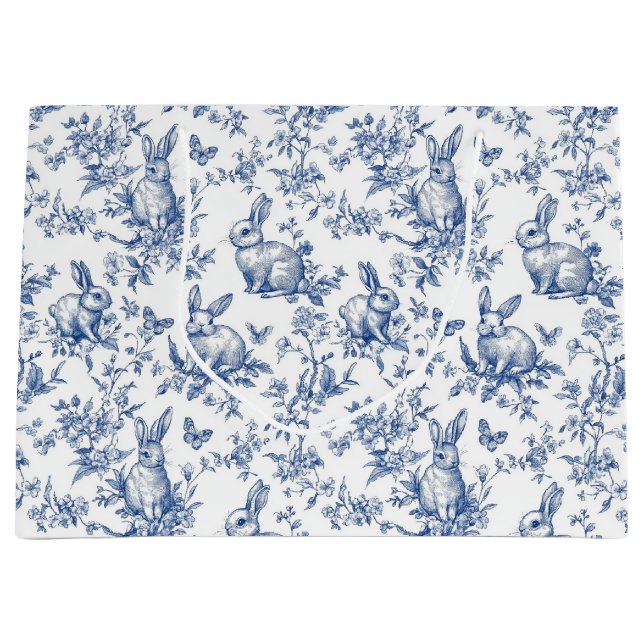 Bolsa De Regalo Grande Blue Toile De Jouy Easter Bunny (Anverso)