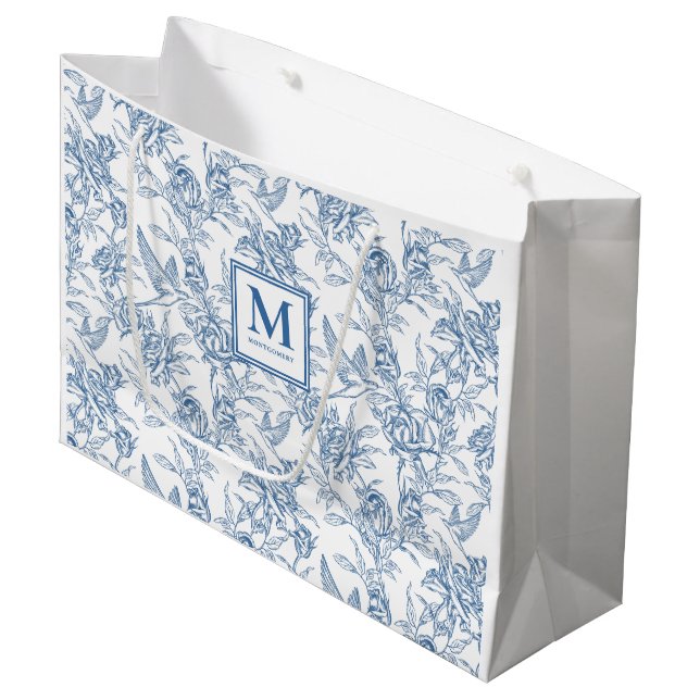 Bolsa De Regalo Grande Blue Toile French Monogram Name (Angulo Anverso)