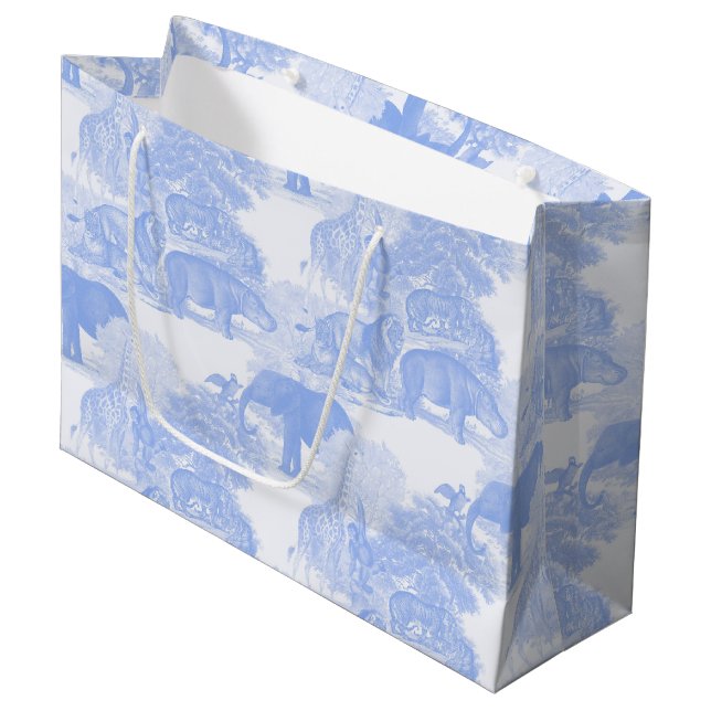 Bolsa De Regalo Grande Blue Toile Jungle Animals Safari Chinoiserie (Angulo Anverso)