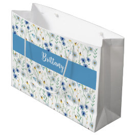 Bolsa De Regalo Grande Blue Wilflower Watercolor Monograma Nombre