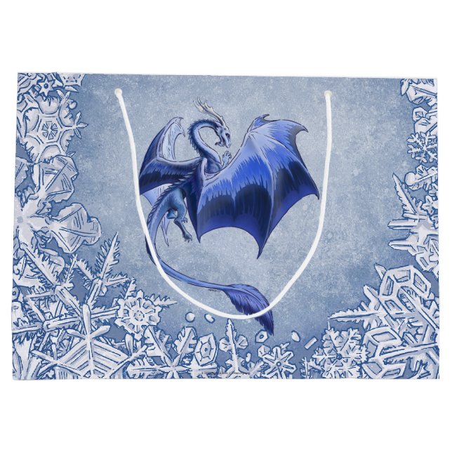 Bolsa De Regalo Grande Blue Winter Dragon Fantasy Nature Art (Reverso)