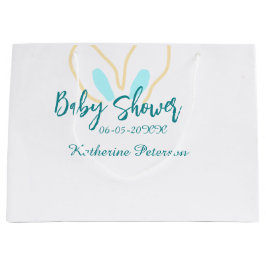 Bolsa De Regalo Grande Blue yellow baby shower name date animal ear cute 