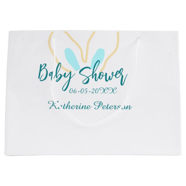 Bolsa De Regalo Grande Blue yellow baby shower name date animal ear cute  (Anverso)