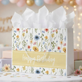 Bolsa De Regalo Grande Blue Yellow Pink Watercolor Wildflower Name