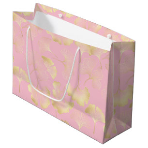 Bolsa De Regalo Grande Blush Ginkgo Luxe – Botánico Dorado sobre Rosa (5)
