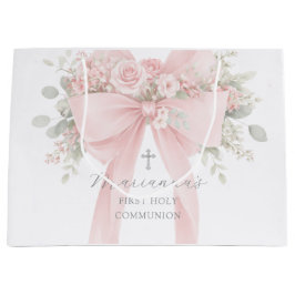 Bolsa De Regalo Grande Blush Pink Bow Floral First Holy Communion
